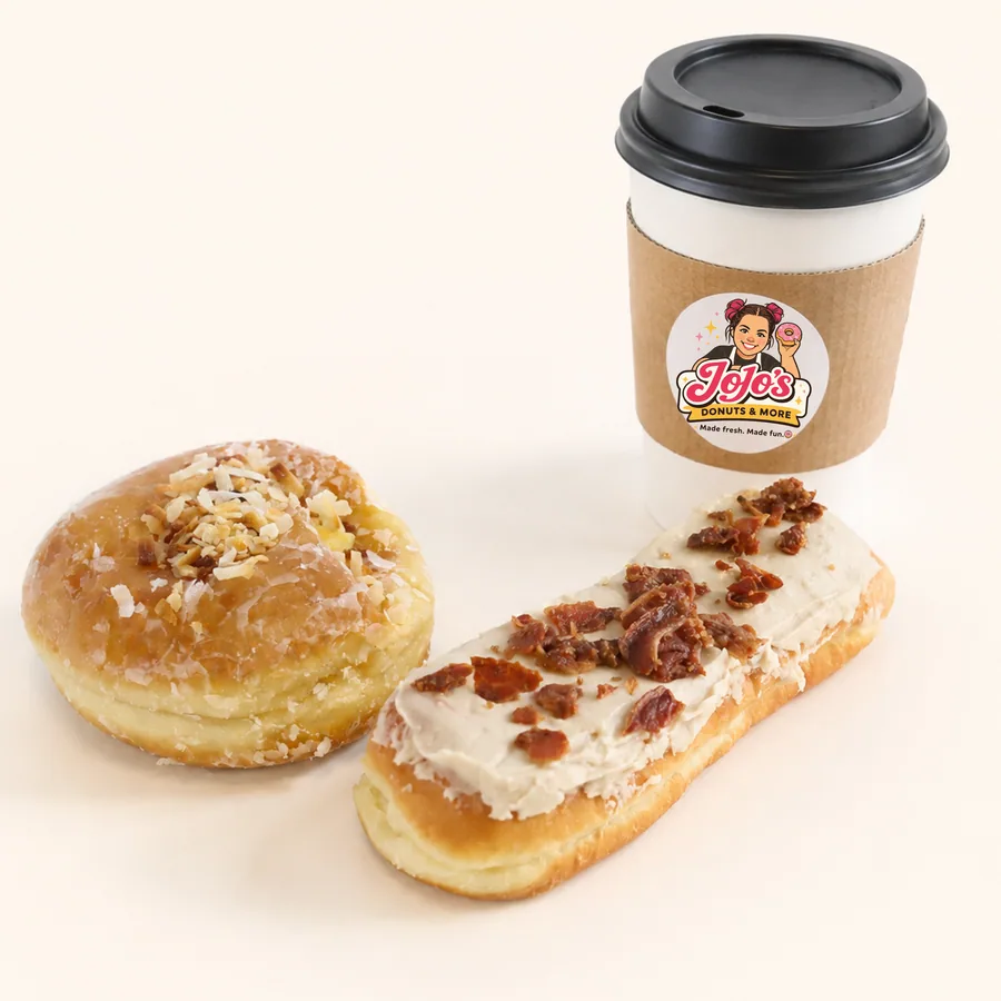 Bakery combo with specialty donuts and a drink